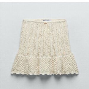 Zara Pointelle Knit Cream Skirt